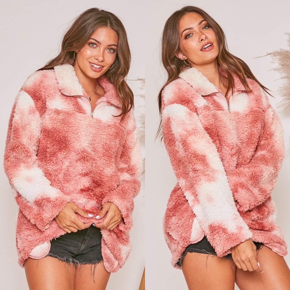 ✨ON SALE✨ *LAST 1* Chloe Pink Tie Dye Sherpa Jacket - Picture 3 of 6